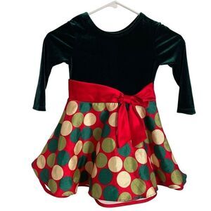 Vtg Bonnie Jean Toddler Holiday Dress 3T Hunter Green Velour Crinoline Skirt